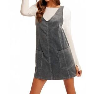 NEW UMGEE corduroy pinafore overall mini dress in black